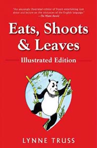 Book cover of "Eats, Shoots & Leaves" by Lynne Truss, featuring a panda holding bamboo against a red background.